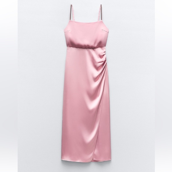 ZARA SATIN EFFECT DRESS WITH SPARKLY STRAPS - Picture 1 of 4